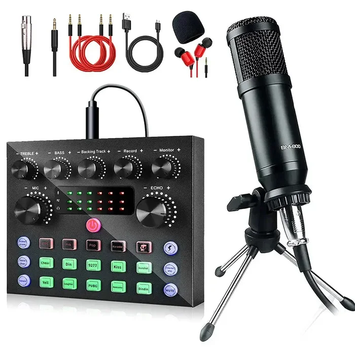 BM800 – Condenser Microphone Kit with Audio Mixer, Voice Changer for Live Podcast, Streaming – Ideal for Karaoke and Podcasting Equipment Bundle