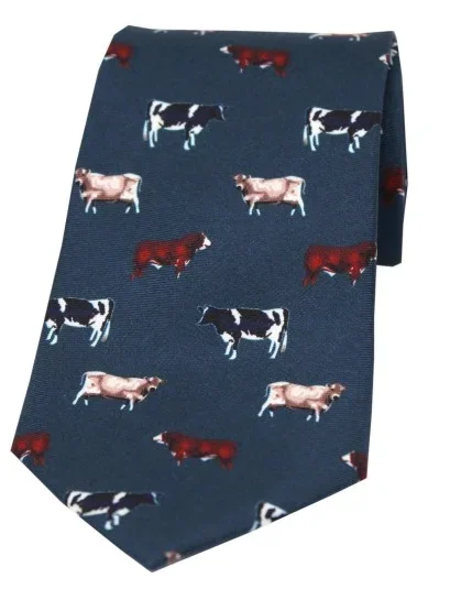 Breed Of Cows Silk Tie Navy