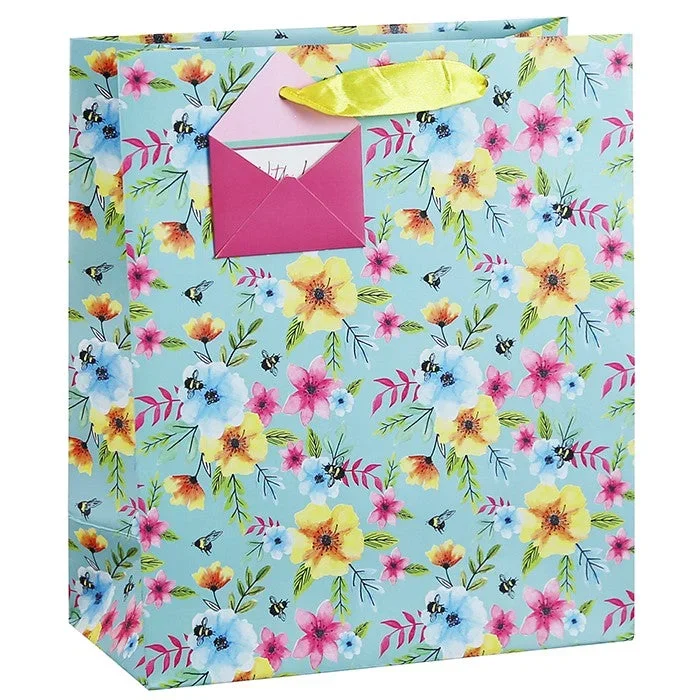 Bright Spring Floral Bumble Bee Gift Bag Medium
