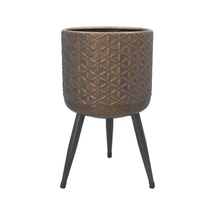 Bronze Daisy Metal Pot Cover Plant Pot with Legs – Small