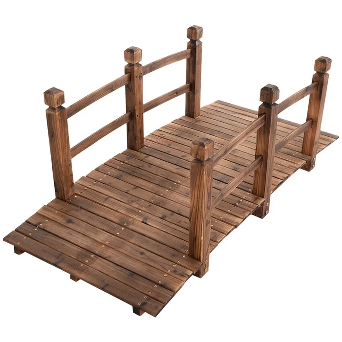 Brown Wooden Garden Bridge – Featuring Safety Railings, Ideal for Yard and Patio Decor – Perfect for Landscape Enhancement & Safe Outdoor Passage
