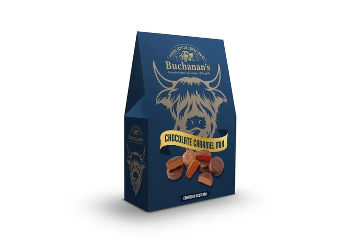 Buchanan’s Caramel Favourites, Mix of Dark Chocolate, Milk Chocolate, Raspberry & Orange Caramels 150g