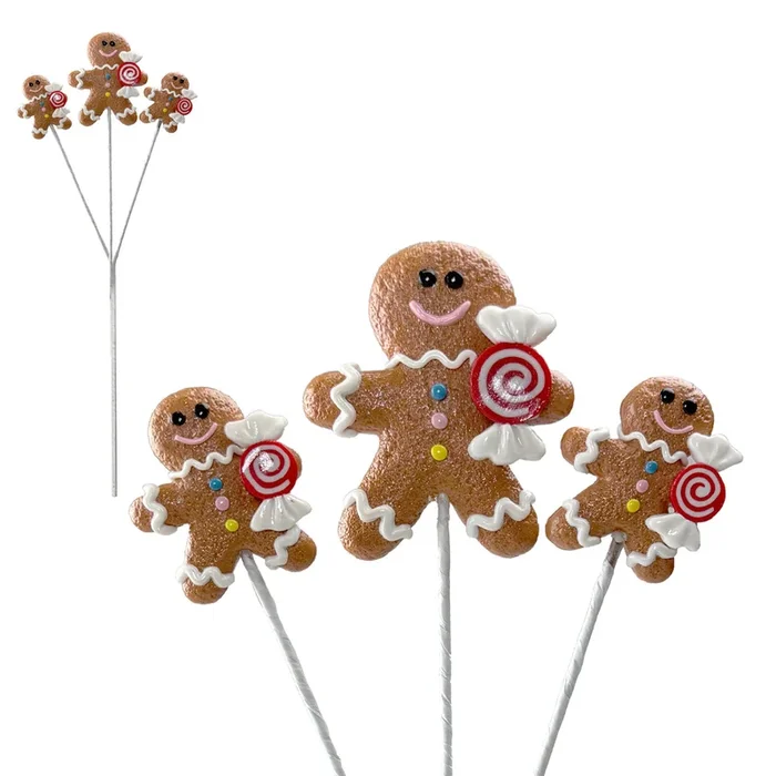 Bunch of 3 Clay Gingerbread Pick – 47cm