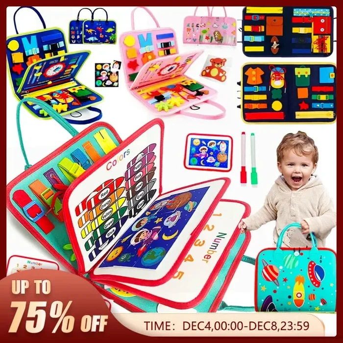 Busy Board Montessori – Sensory Toy for Toddler’s Preschool Learning & Education, Provide Fine Motor Skills – Ideal for Travel Activities and Boys Development