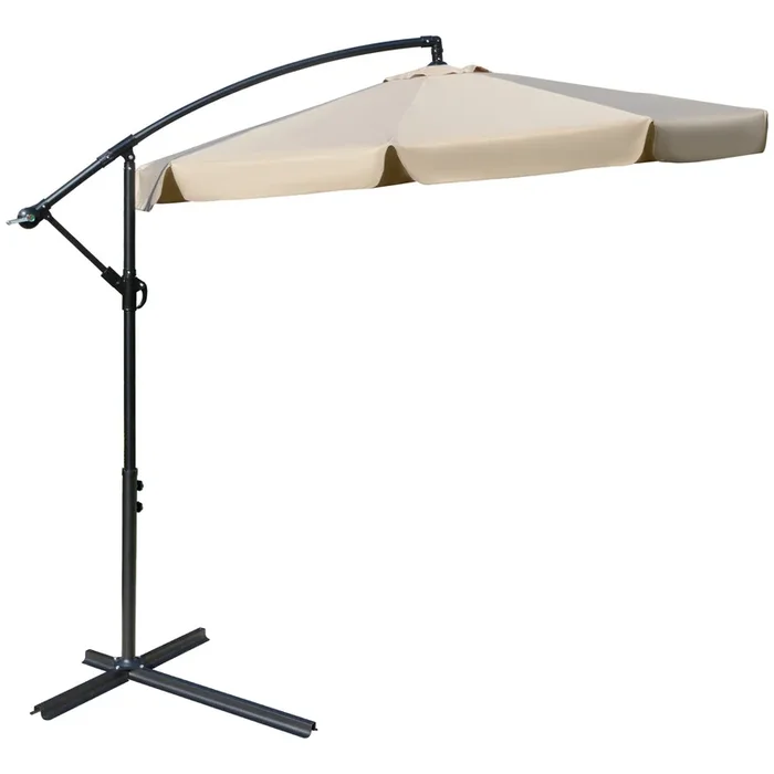 Cantilever Banana Parasol 2.7m – Outdoor Sun Umbrella with Crank Handle, Cross Base, in Light Brown – Ideal Hanging Sunshade for Patio, Garden, Poolside