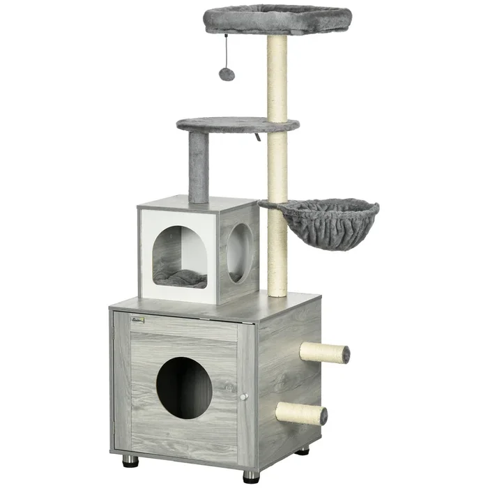 Cat Mansion All-in-One Litter Box – Enclosed Space, Bed, Scratch Posts, Lounging Platforms – Perfect for Indoor Cats Comfort & Privacy