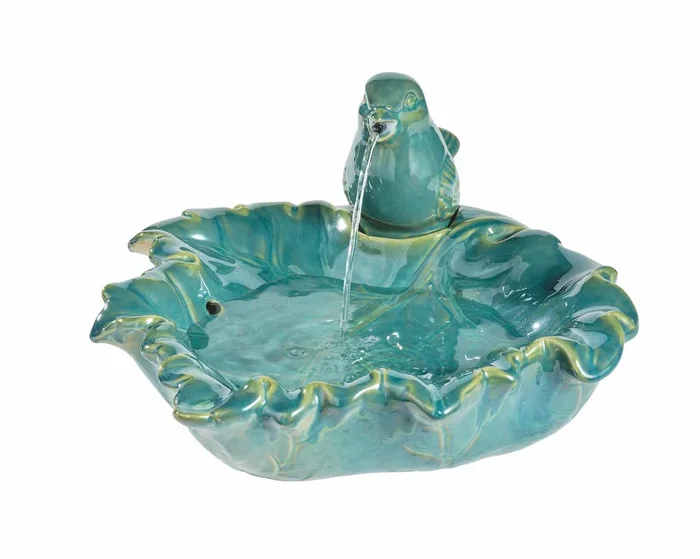 Ceramic Blue / Green Bird Water Feature / Fountain – 40.5cm