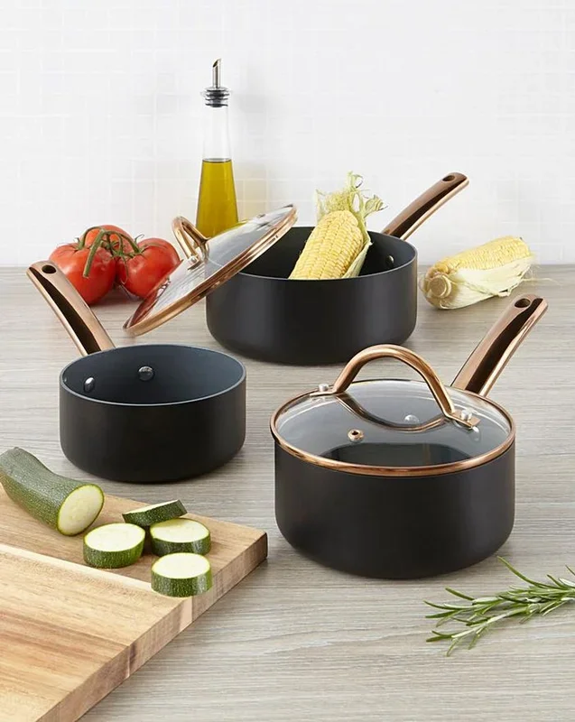 Cermalon 3 Piece Cooper Saucepan Non-Stick Cookware Set – Stainless Steel & Copper Induction Ready Set