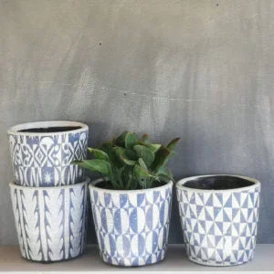 Cesar Blue & White Patterned House Plant Pot -10cm