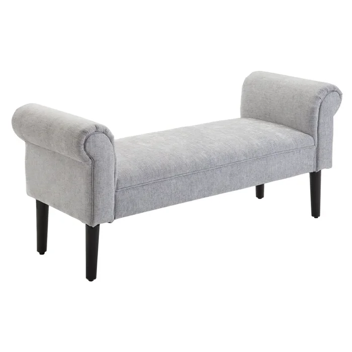Chaise Lounge Sofa with Wooden Legs – Linen Fabric Upholstered Arm Bench for Bedroom or Living Room – Elegant Seating Solution for Relaxing by a Window or at Bed End