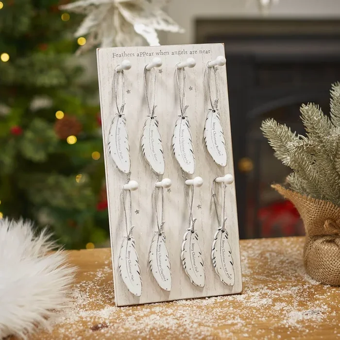 Christmas Family Feather Sentiment Wooden Hanging Bauble – Single