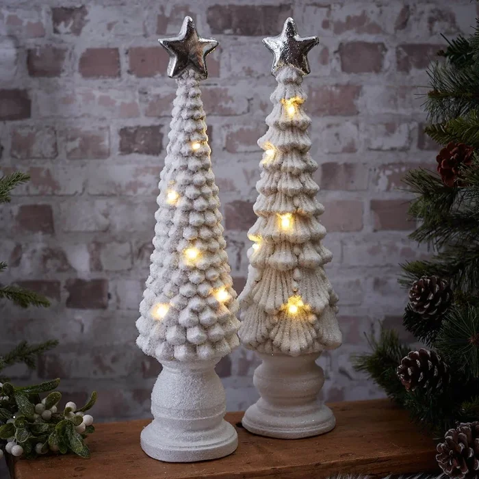 Christmas LED Light Up Tree Ornament Large White Glitter – 48cm