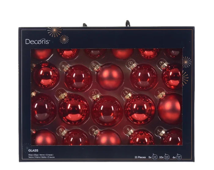 Christmas Red Glass Baubles – Set of 21