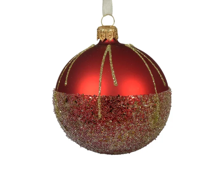 Christmas Red Matte Bead and Sparkle Glass Bauble