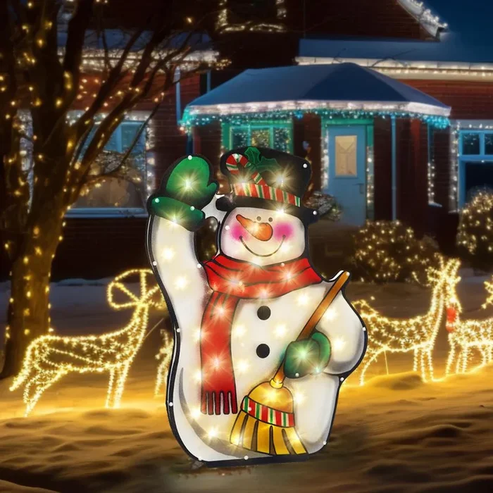 Christmas Silhouette Broom & Snowman