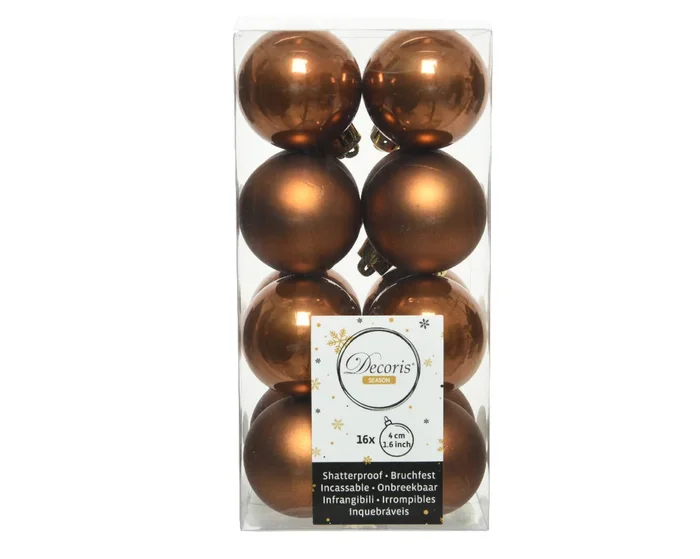 Cinnamon Shatterproof Baubles – Box of 16 – 4cm