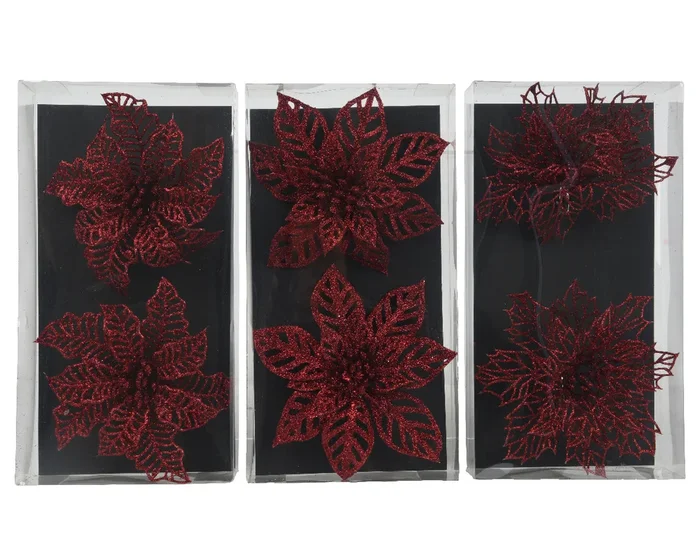 Clip On Oxblood Flower Head with Glitter Finish – Box of 2