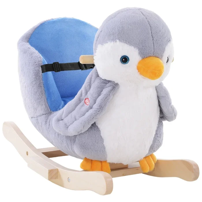 Colourful Plush Rocking Penguin with Musical Button – 32 Melodies, Wide Seat & Handlebar for Safe Riding – Ideal for Toddlers’ Motor Skills Development