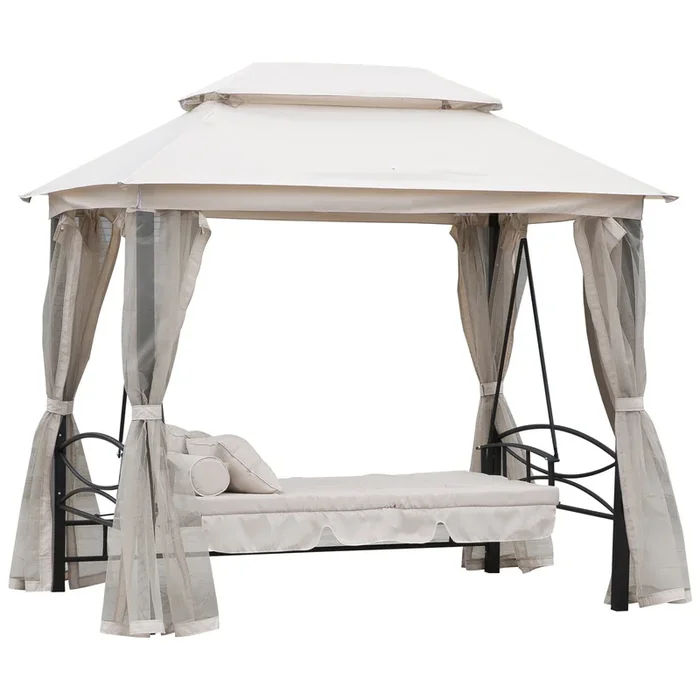 Convertible Outdoor Swing Chair Bed – 3-Seater with Netting for Porch and Patio – Relaxation and Entertainment Solution
