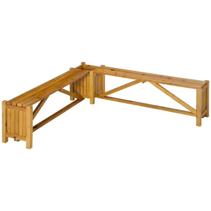 Corner Wooden Planter Bench – Outdoor Patio Combo with Seating and Plant Box – Ideal for Garden, Park, and Deck Lounging Space