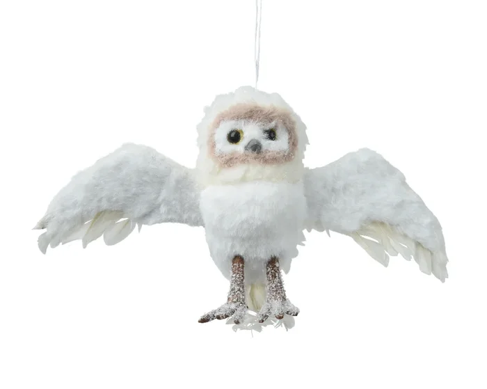 Cream and Glitter Christmas Owl Hanging Decoration