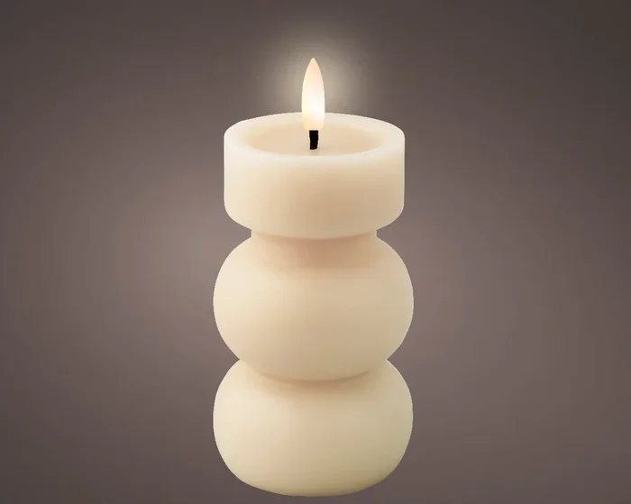 Cream Battery Operated Warm White LED Indoor Vase Candle – 7x15cm