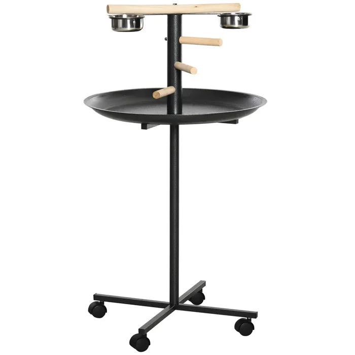 Deluxe Metal Bird Play Stand – Wheeled Feeder Station with Perch and Feeding Bowls – Ideal for Parrots and Other Pet Birds