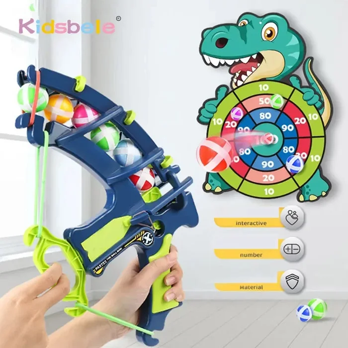 Dinosaur and Elephant Themed Set – Kid’s Slingshot, Sticky Ball Bow, Target Dartboard, and Play Arrow Toy Set – Fun Educational Outdoor Game for Children
