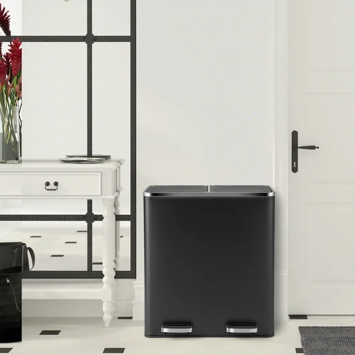Double Recycle Pedal Bin wth Dual Removable Compartments-Black