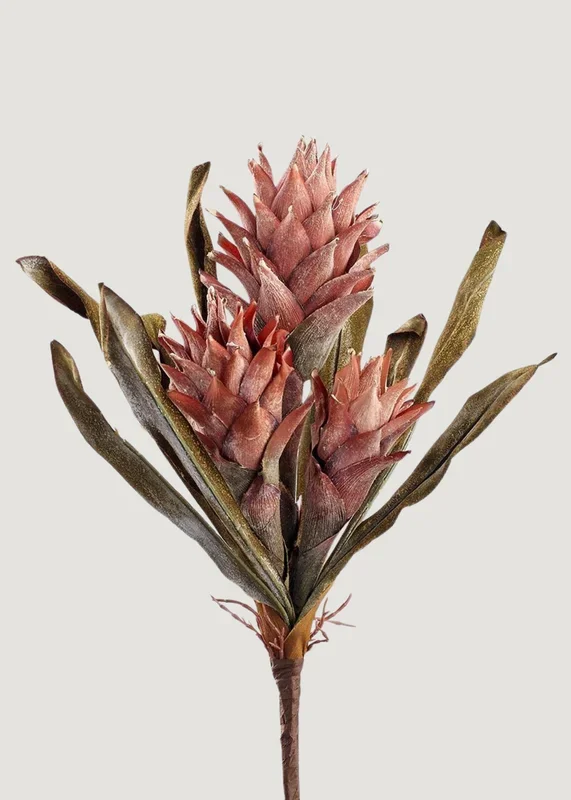 Dried Look Fake Flowers Tropical Pineapple Protea Bush – 17″