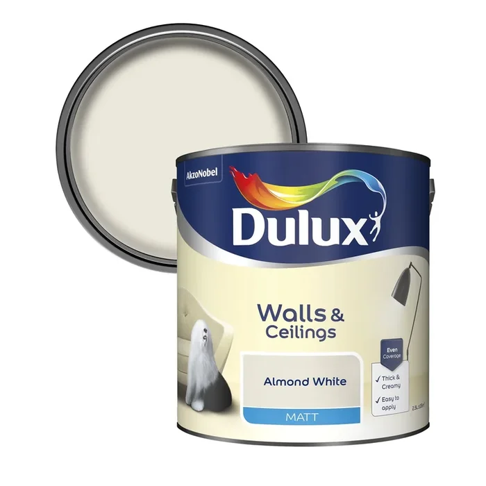 Dulux Matt Emulsion Paint For Walls And Ceilings – Almond White 2.5L