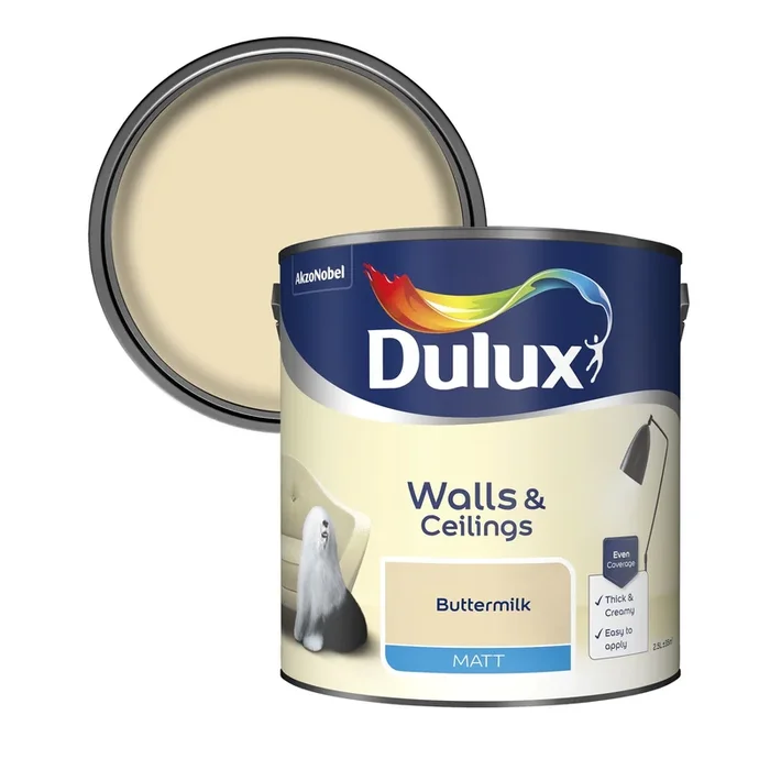 Dulux Matt Emulsion Paint For Walls And Ceilings – Buttermilk 2.5L