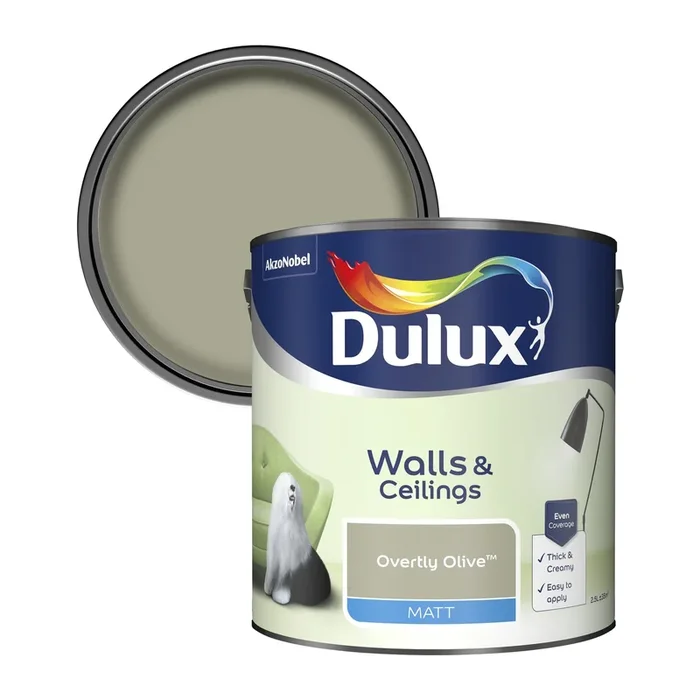 Dulux Matt Emulsion Paint For Walls And Ceilings – Overtly Olive 2.5L