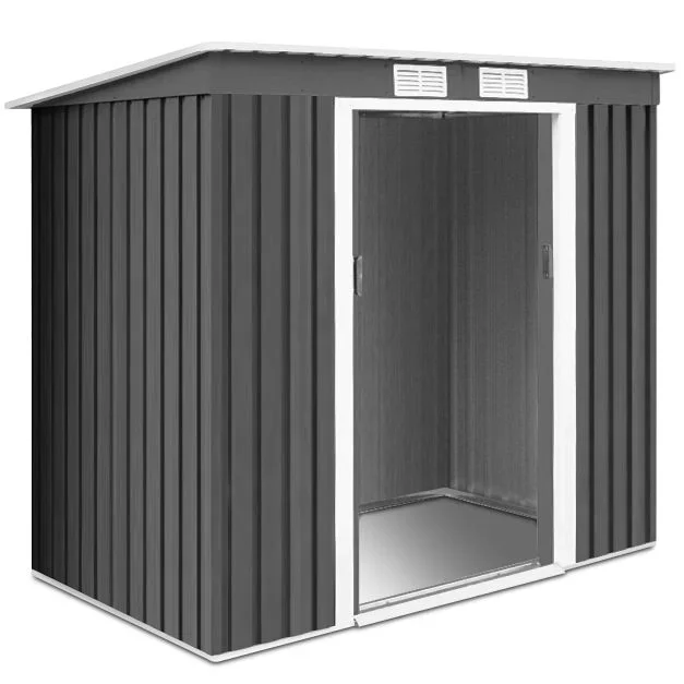 Durable Outdoor Metal Structure – Dark Grey Storage Shed with Sloping Roof – Perfect for Organizing Garden Tools and Equipment