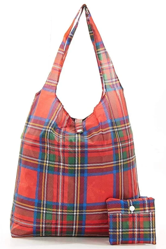 Eco Chic Lightweight Foldable Reusable Shopping Bag – Tartan