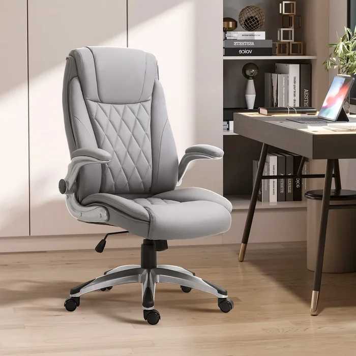 Ergonomic High-Back Executive Chair – Swivel PU Leather with Flip-up Arms and Adjustable Height – Ideal for Home Office Comfort and Support