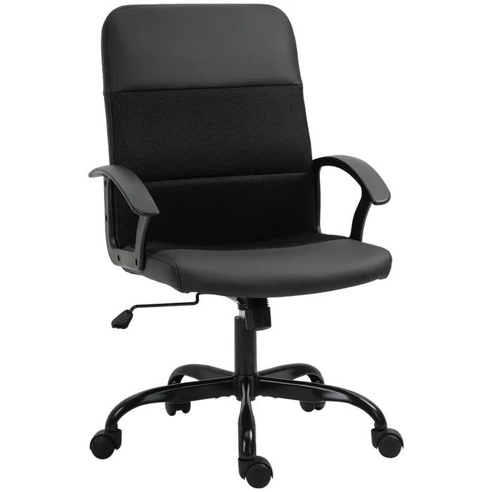 Ergonomic PVC Leather Office Chair with Mesh Panel – Swivel Seat, Padded, Adjustable Height & Tilt, 5-Wheel Base – Comfortable Desk Seating for Professionals