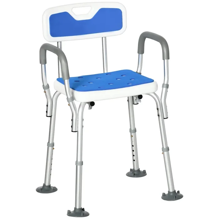 EVA-Padded Adjustable Shower Stool with Back and Arms – Elderly & Disabled-Friendly Bath Seat with 4 Suction Foot Pads, Blue – Safe & Comfortable Bathing Solution