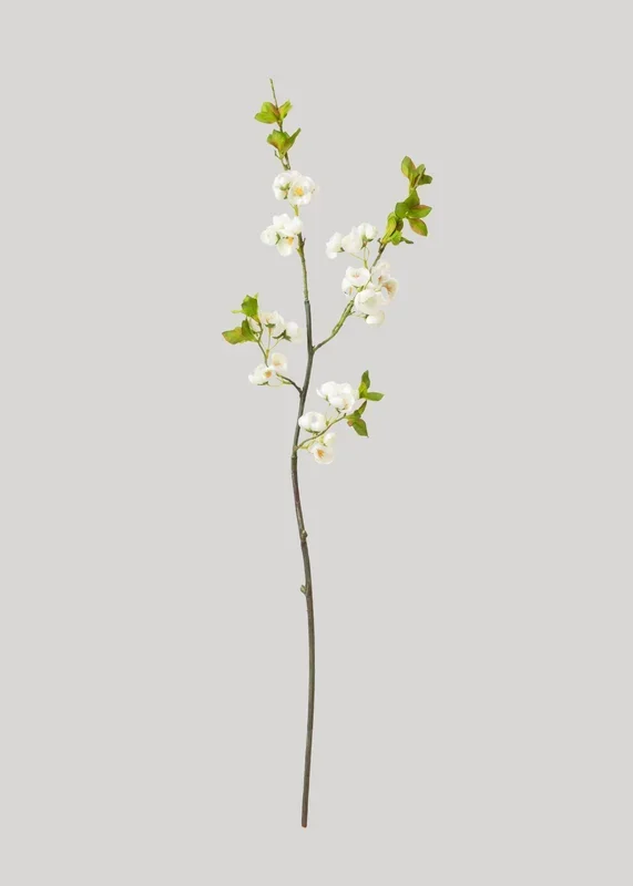 Faux Plum Blossom Flower Branch in White – 31.5″