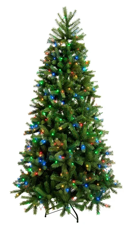 Festive 7ft Pre-Lit Artificial Christmas Tree with Multi Coloured Lights