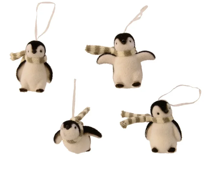Flocked Penguin with Scarf Hanging Decoration