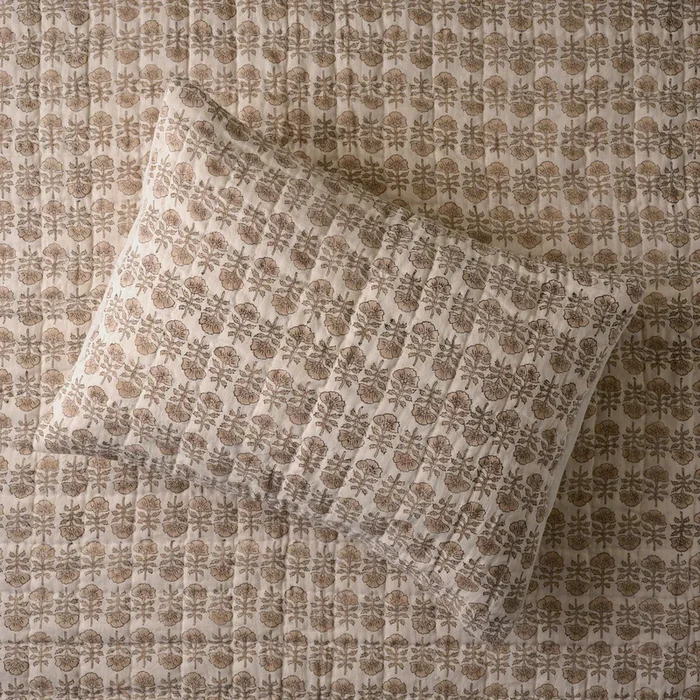 Flora Block Print Pillow Sham – Natural