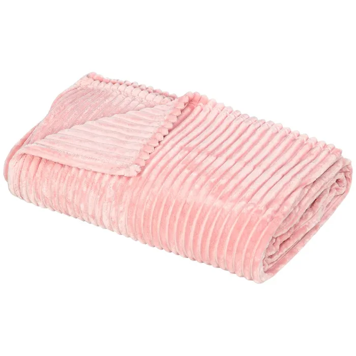 Fluffy Striped Flannel Fleece Throw Blanket – Cozy Warm King Size Bedspread 230x231cm in Pink – Ideal for Travel or Home Comfort