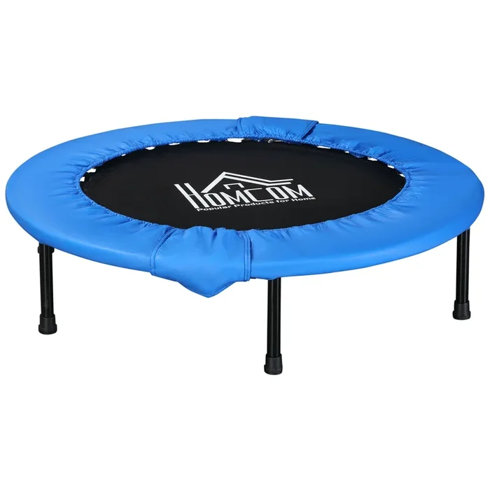 Foldable Mini Trampoline Φ96cm – Home Gym Rebounding Fitness Equipment with Safety Pad – Ideal for Yoga, Exercise, Indoor & Outdoor Jump Workouts, Blue/Black
