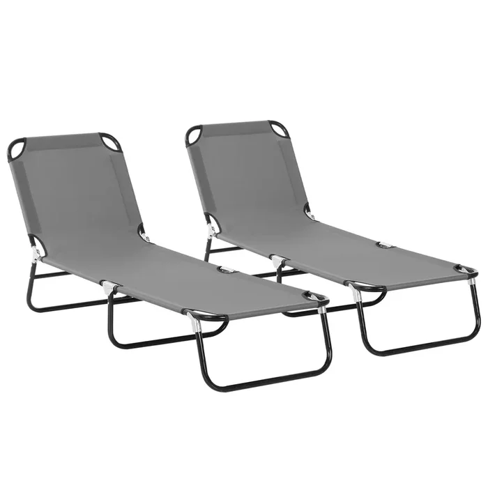 Foldable Sun Lounger Set with 5-Position Adjustable Backrest – Portable Relaxing Recliners with Lightweight Frames – Ideal for Patio, Beach or Poolside Comfort