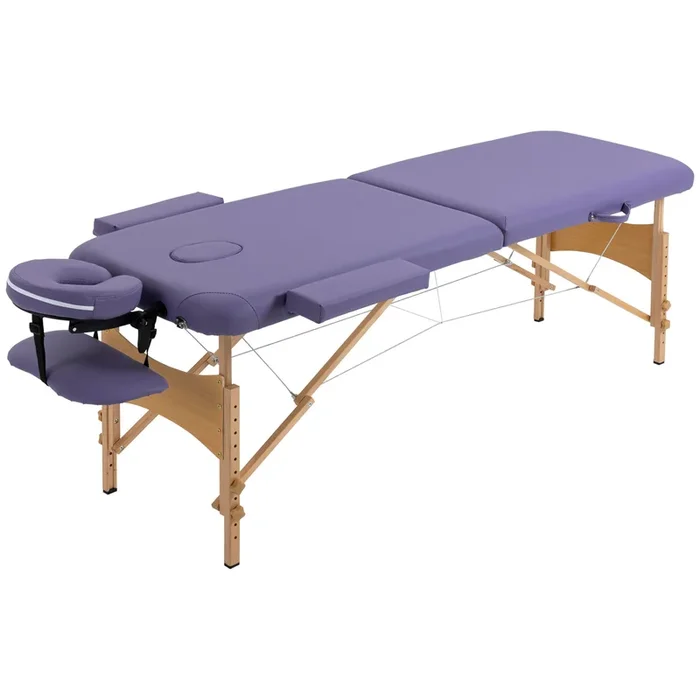 Folding Portable Massage Bed with Wooden Frame – Spa and Beauty Therapy Table, 2 Section Design, with Carrying Bag – Ideal for Mobile Therapists, Home Use, and Travel Convenience