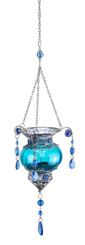 Fountasia Hanging Moroccan Lantern T-Light Holder Blue