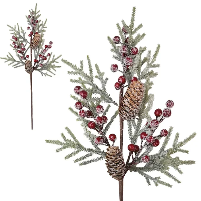 Frosted Berry and Pinecone Decorative Pick – 52cm