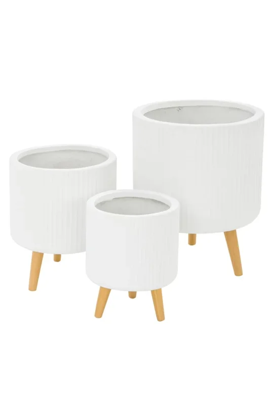 GardenLite Torino Corrugated Cylinder White with Legs L 41x37cm