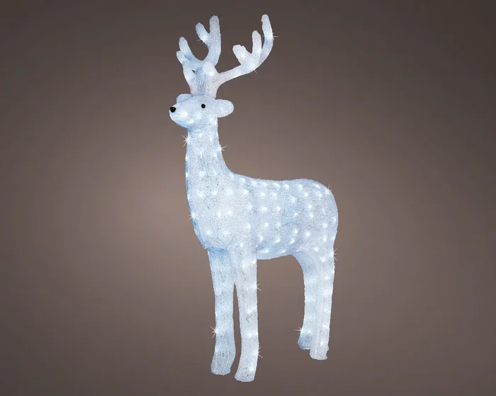 Giant White Acrylic Reindeer with Cool Winter White LEDs – 128cm / 200 LEDs – Collection Only